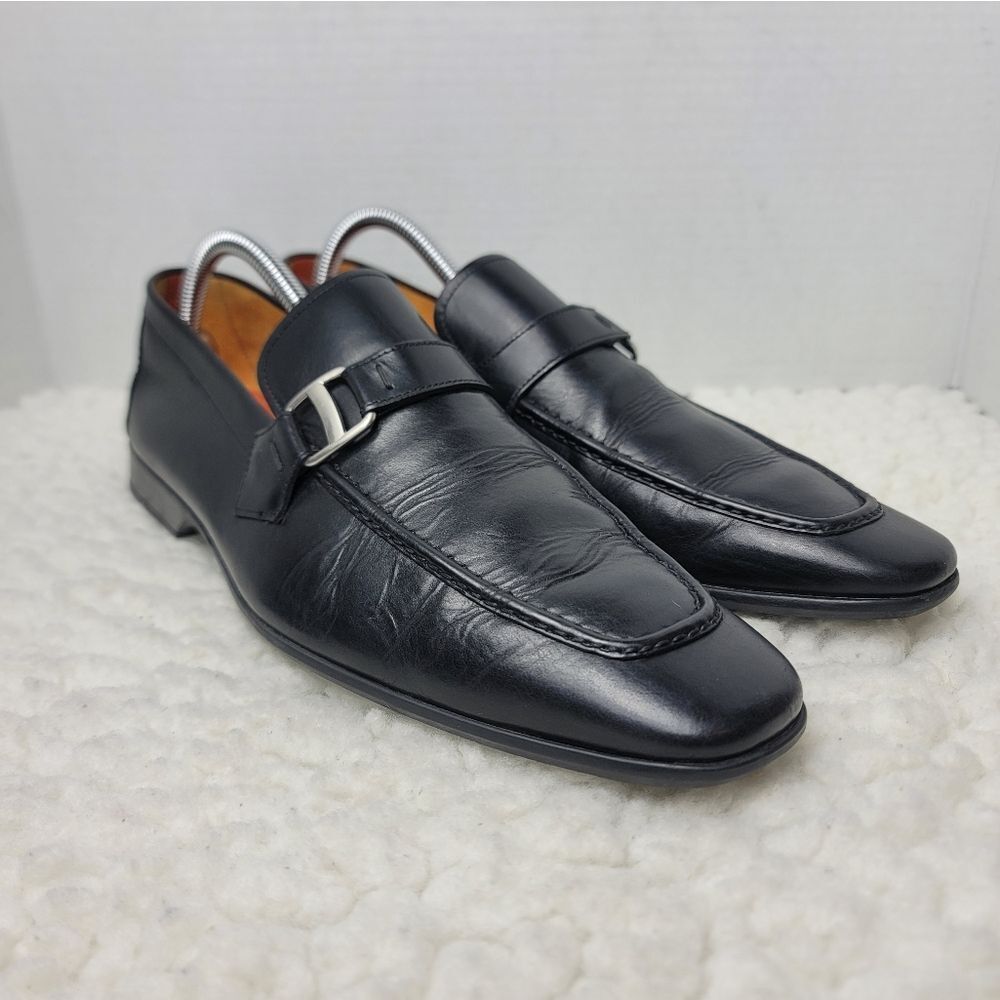 Magnanni Lino Mens Penny Loafer Size 8.5   Black Leather Buckle Shoes